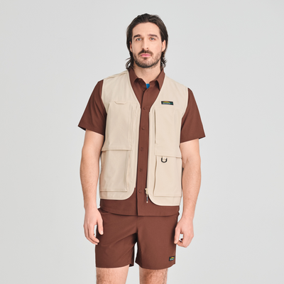 Veste sans manches unisexe avec plusieurs poches couleur beige