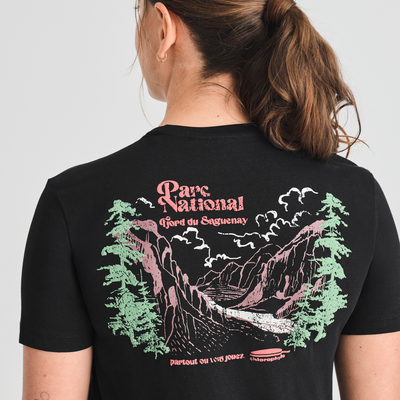 T-shirt noir Parc national en coton biologique couleur noir pour femme