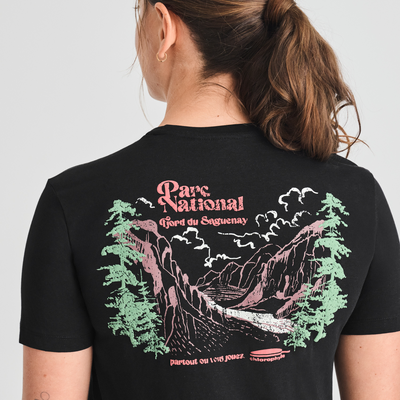 T-shirt noir Parc national en coton biologique couleur noir pour femme