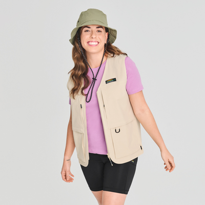 Veste sans manches unisexe avec plusieurs poches couleur beige