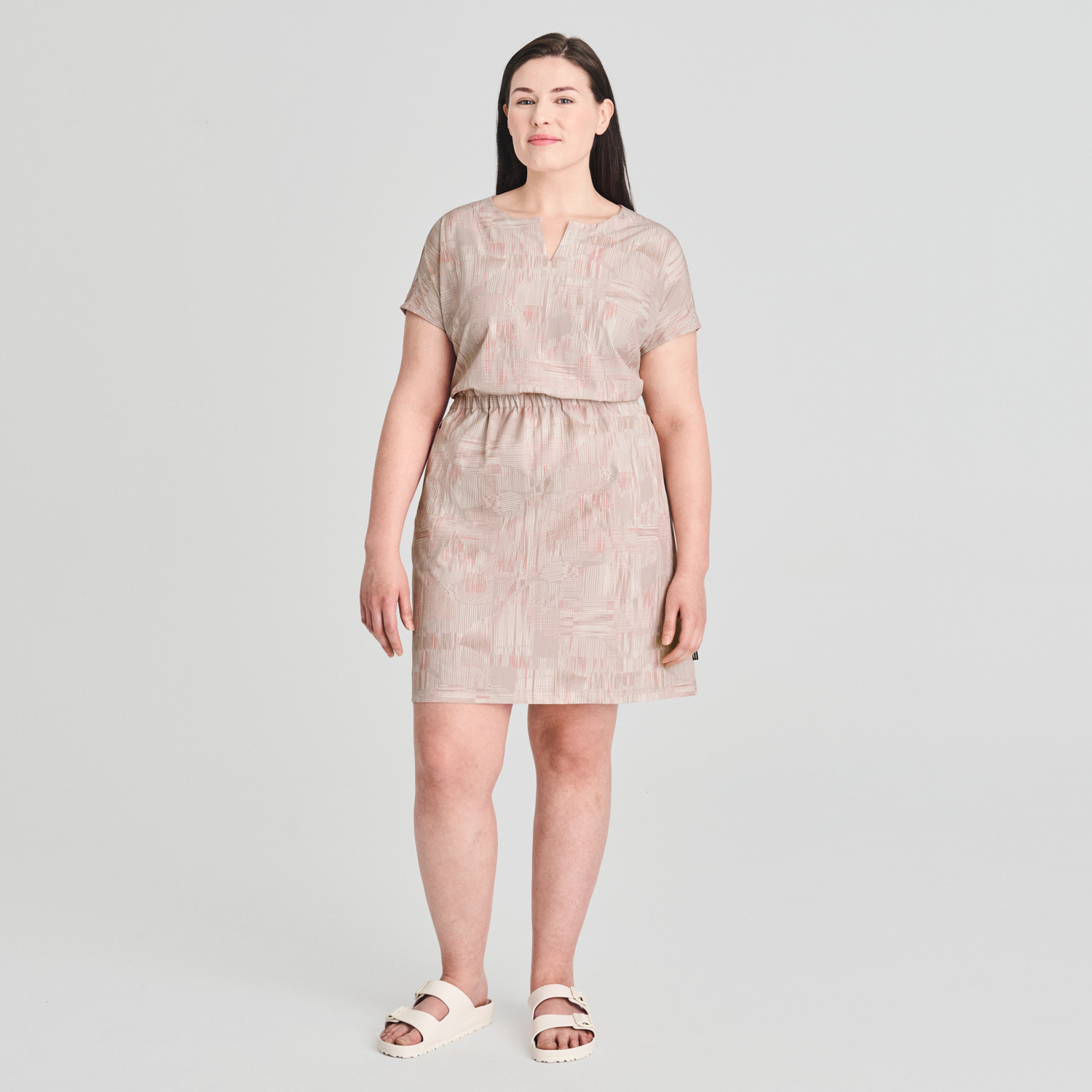 Azimut - robe d'été à col en V de couleur beige pour femme