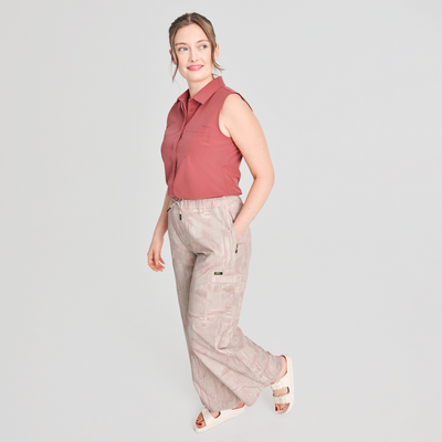 Azimut - pantalon à jambe large de couleur beige pour femme