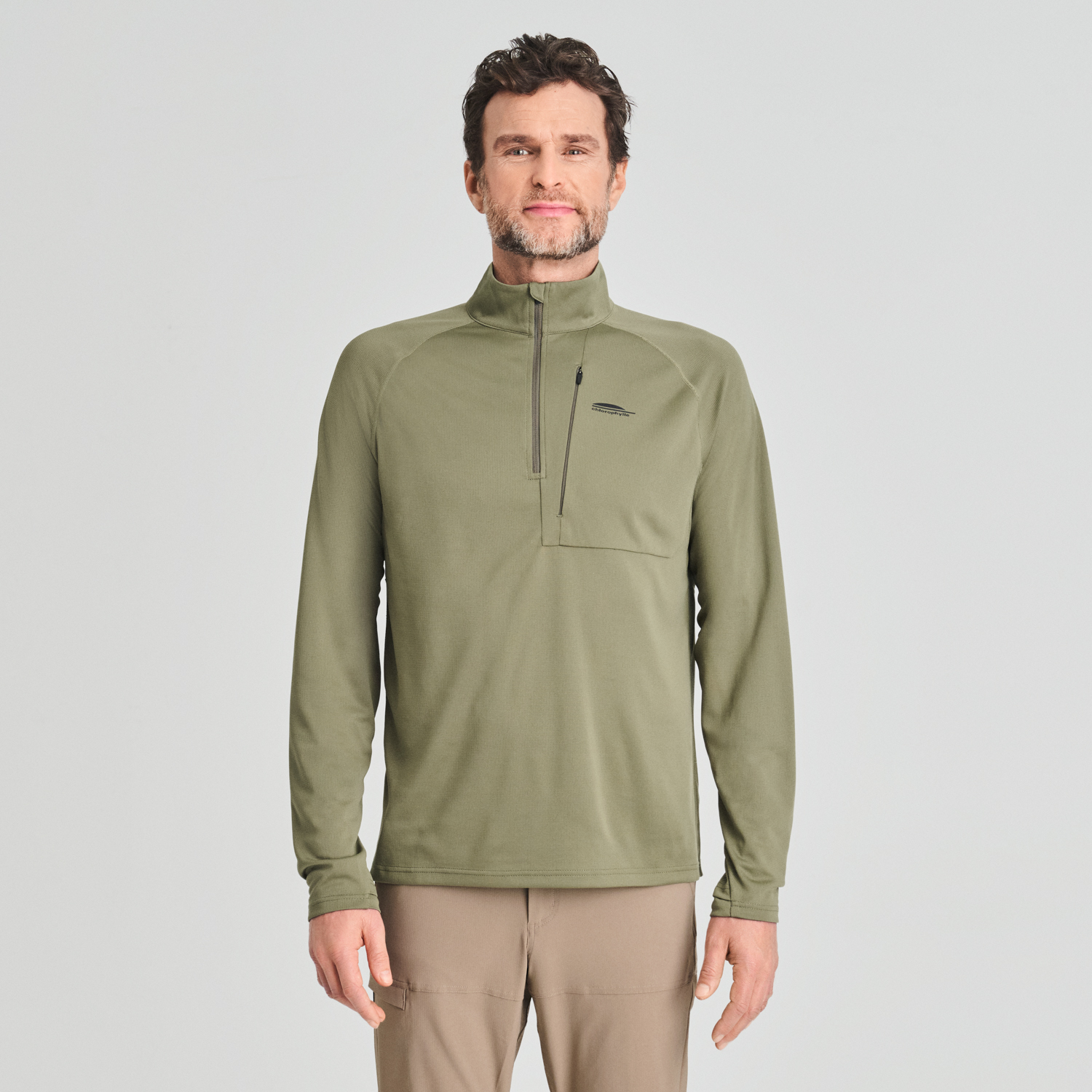 Chandail léger Aventure 1/4 zip de couleur vert pour homme