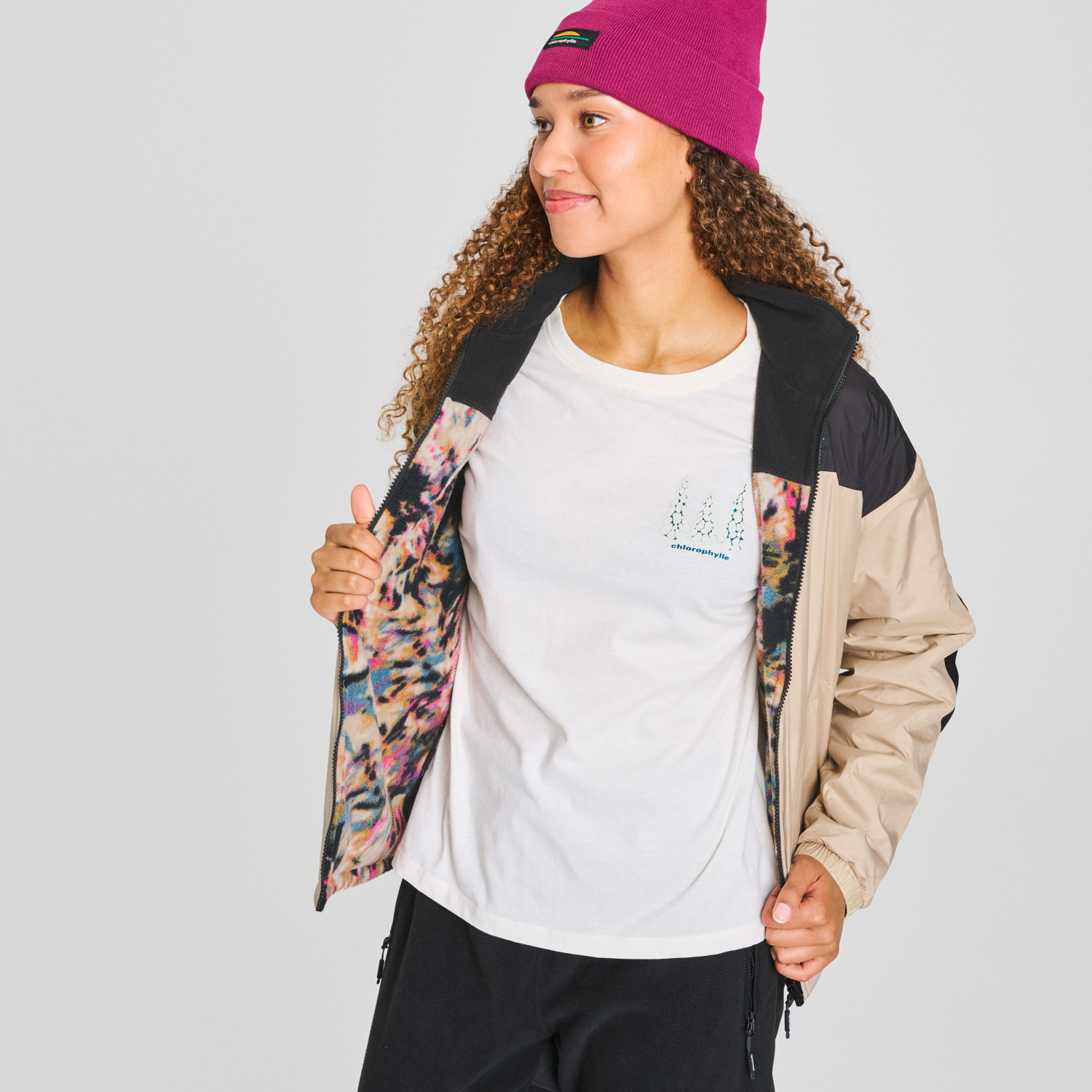 Veste mi-saison réversible pour femme couleur beige et imprimé
