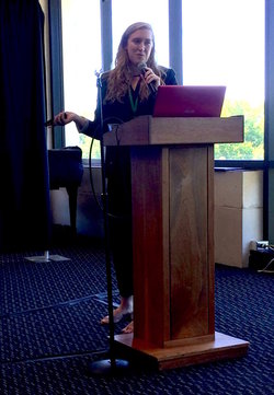 Grace Morgan presents her research at the 6th Annual Celebration of Student Scholarship