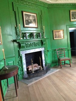 Edward Savage&rsquo;s Washington Family engraving hangs above the fireplace in the Green Room.