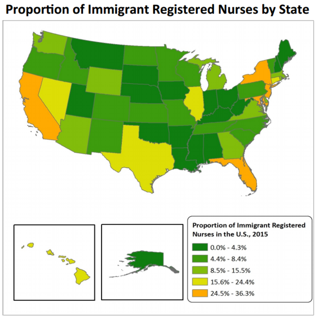 Proportion of immigrant registered nurses by state