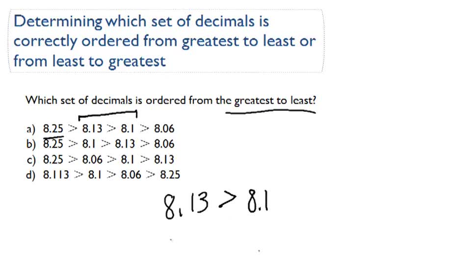 Determining Which Set of Decimals is Correctly Ordered by Value ( Video