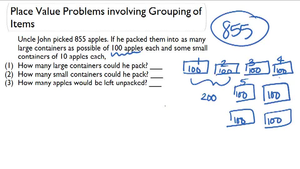 Place Value Problems Involving Grouping of Items ( Video ) Arithmetic