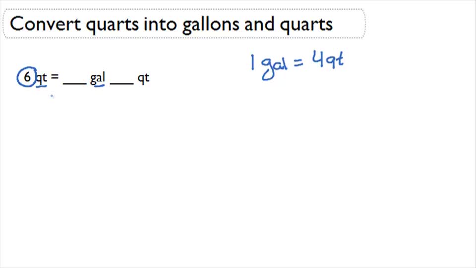Converting Quarts into Gallons and Quarts ( Video ) Measurement CK