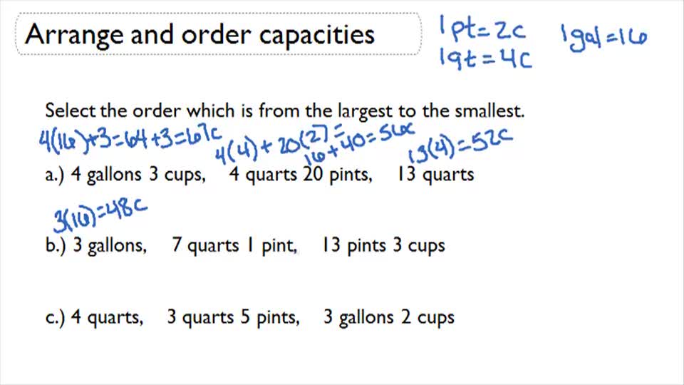 Arranging and Ordering Capacities (English Units) ( Video ...