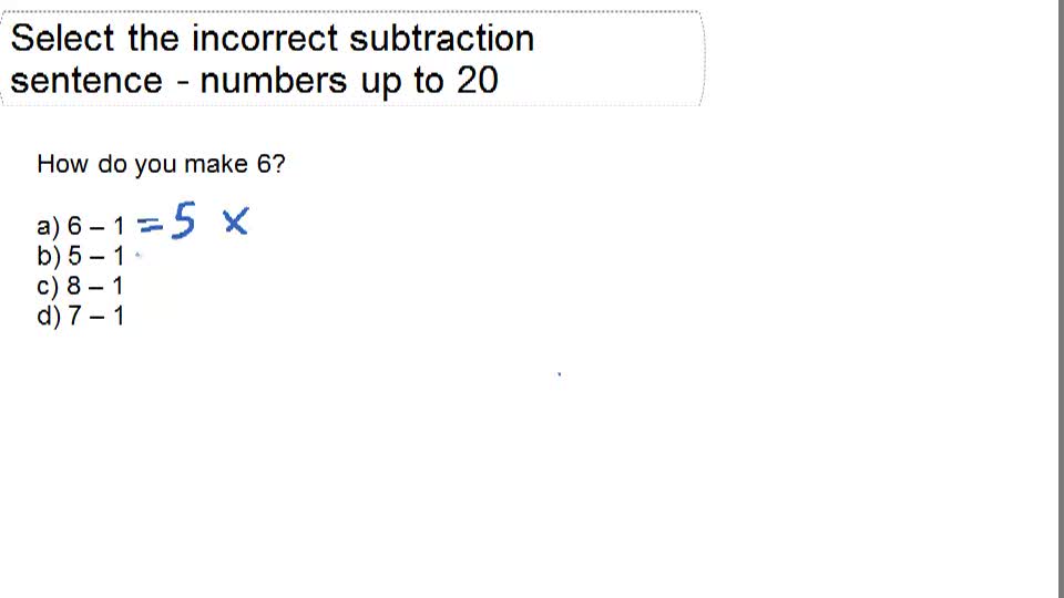 Selecting the Incorrect Subtraction Sentence (Numbers up to 20) ( Video ...