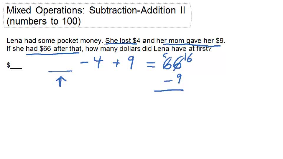 Mixed Operations: Subtraction and Addition II - Word Problems ( Video ...