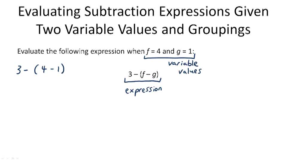 Evaluating Subtraction Expressions (Two Variable Values Given ...