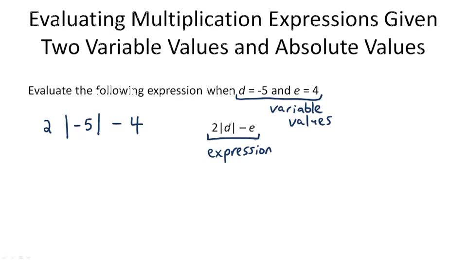 Evaluating Multiplication Expressions (Two Variable Values Given ...
