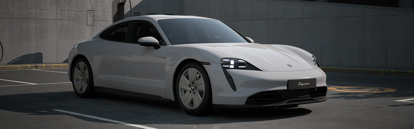2024 Porsche Taycan front side in white 