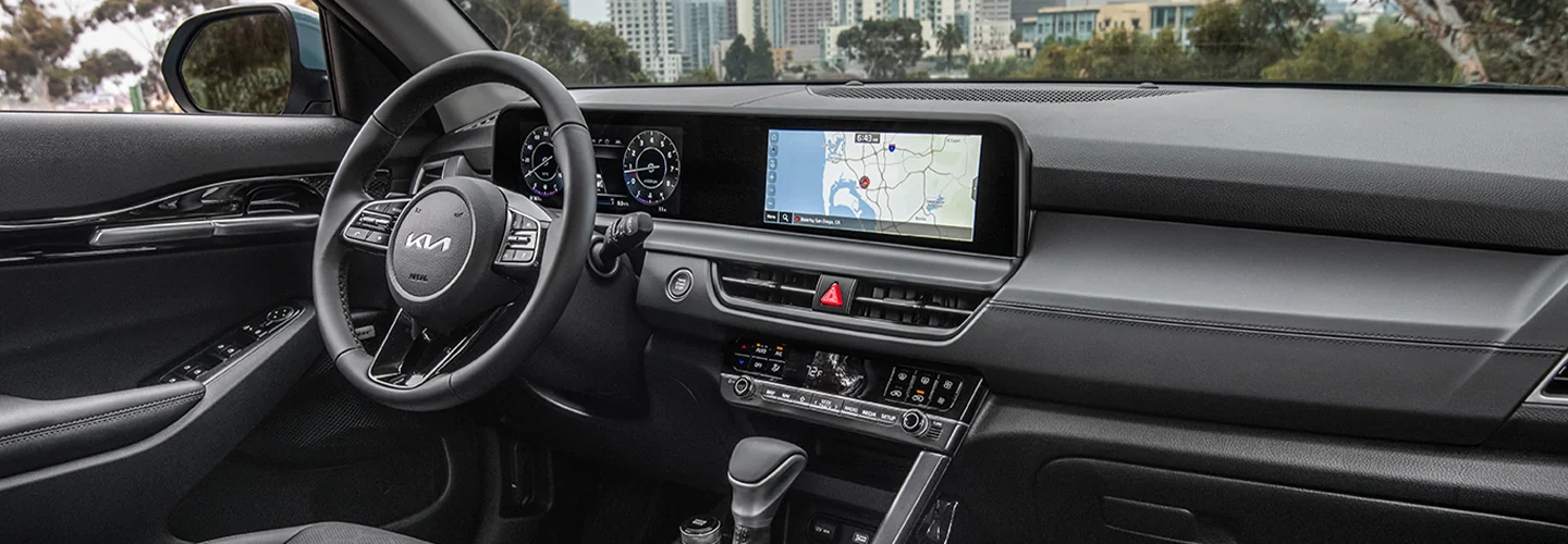 Interior view of the dashboard of a 2025 Kia Seltos