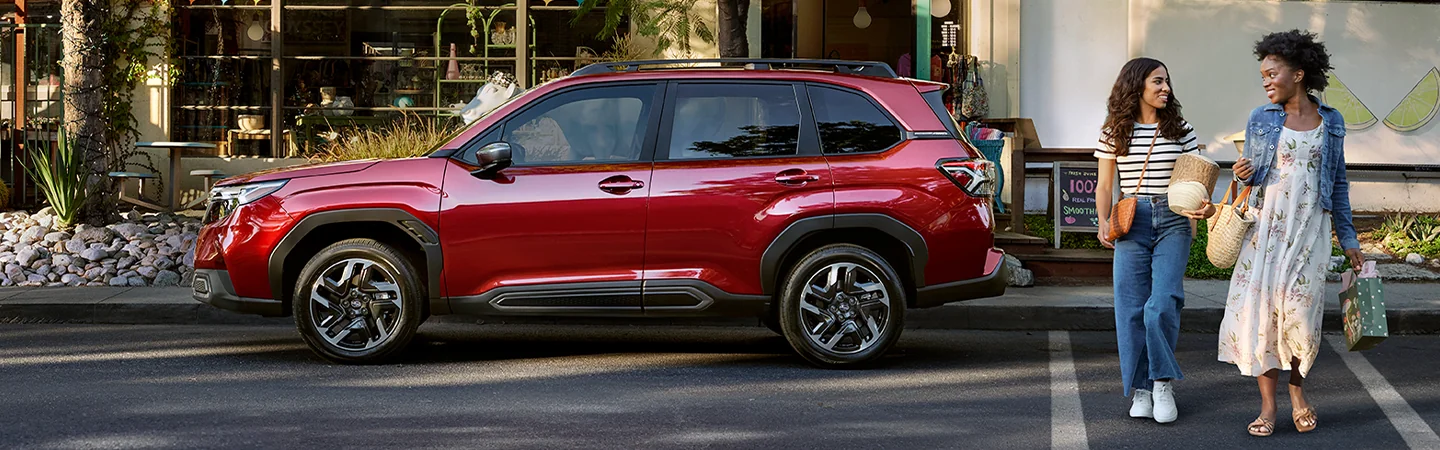 2025 Subaru Forester Specs color red and side view