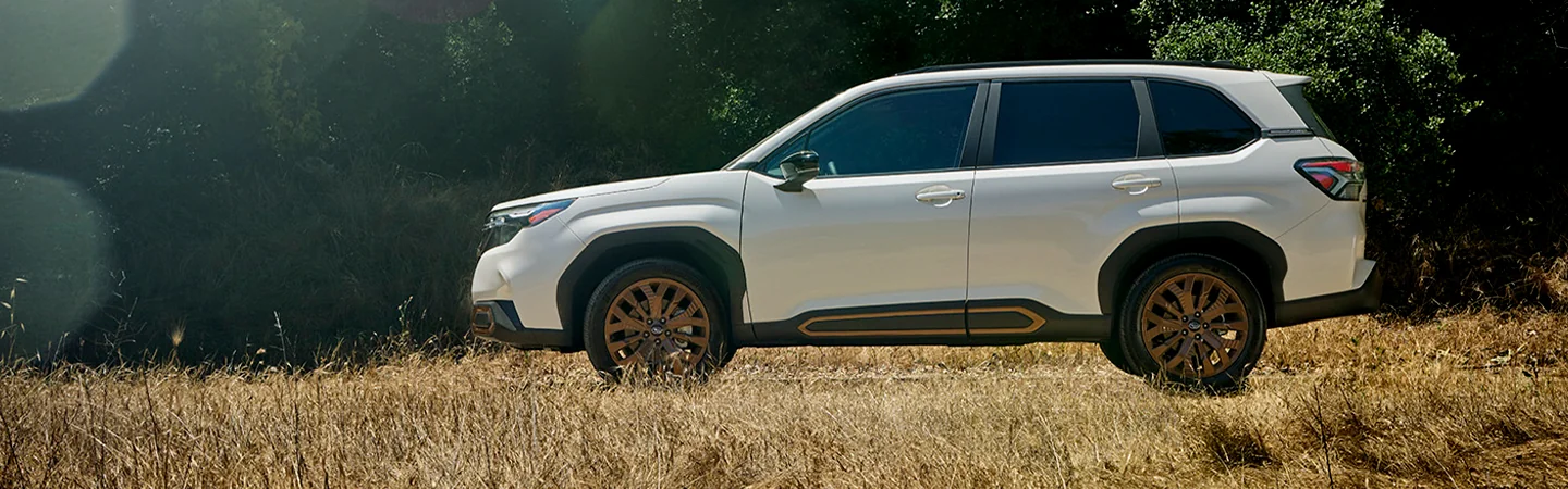 2025 Subaru Forester Specs color white and side view