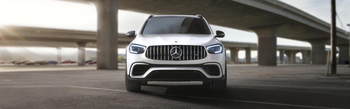 White 2022 Mercedes-Benz GLC parked under freeways