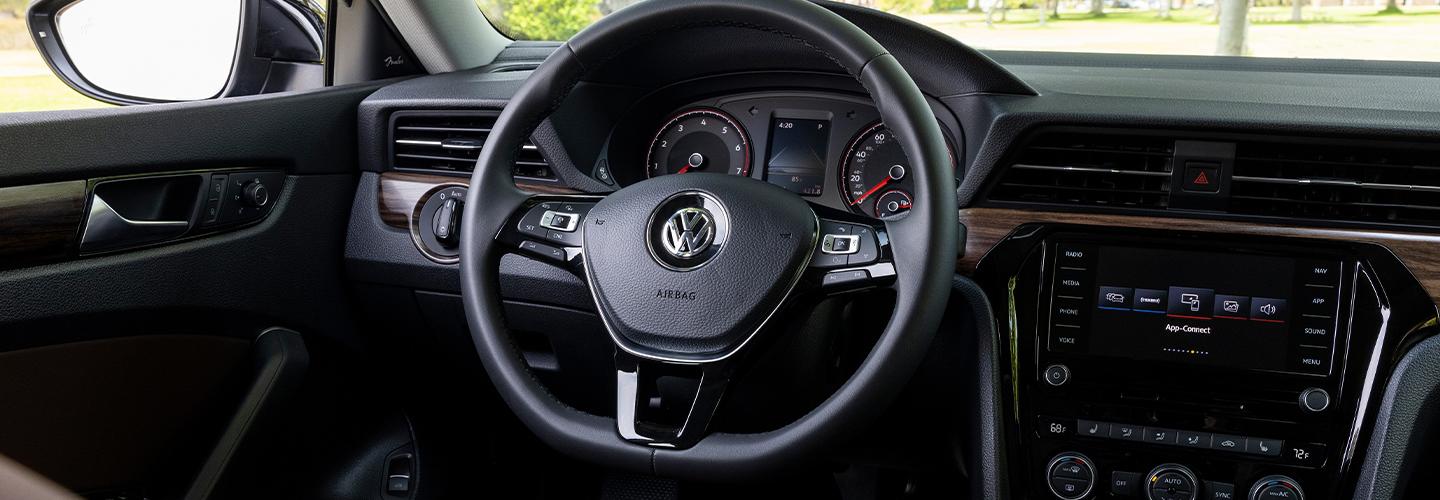 Interior view of the driver seat of a 2022 Volkswagen Passat