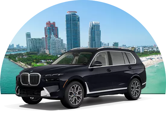 BMW SUV in front of landscape of Miami