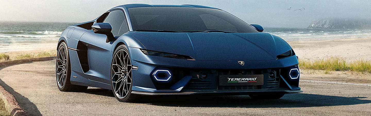 2026 Lamborghini Temerario driving on an oceanside road