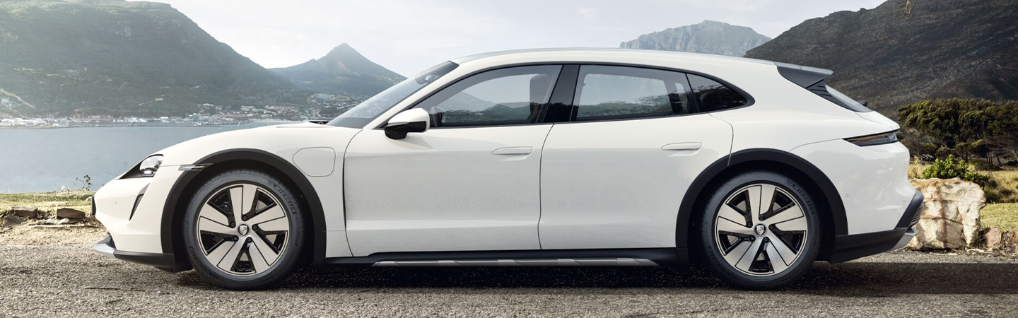 2024 Porsche Taycan Cross Turismo Specs side front in white