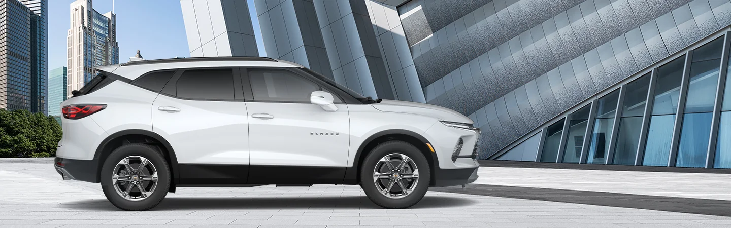 2025 Chevrolet Blazer Specs color white and side view