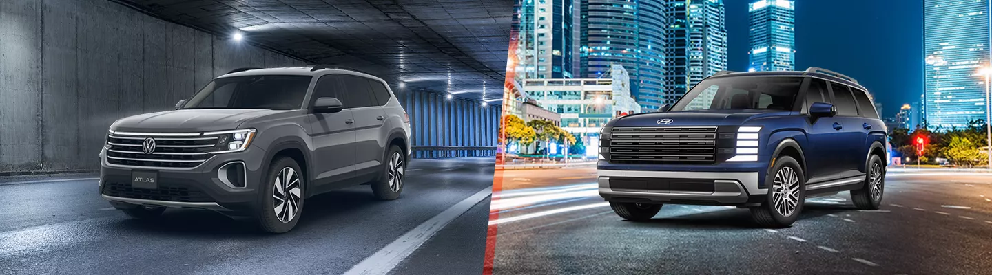 Side by side comparison of the 2026 Volkswagen Atlas and 2026 Hyundai Palisades