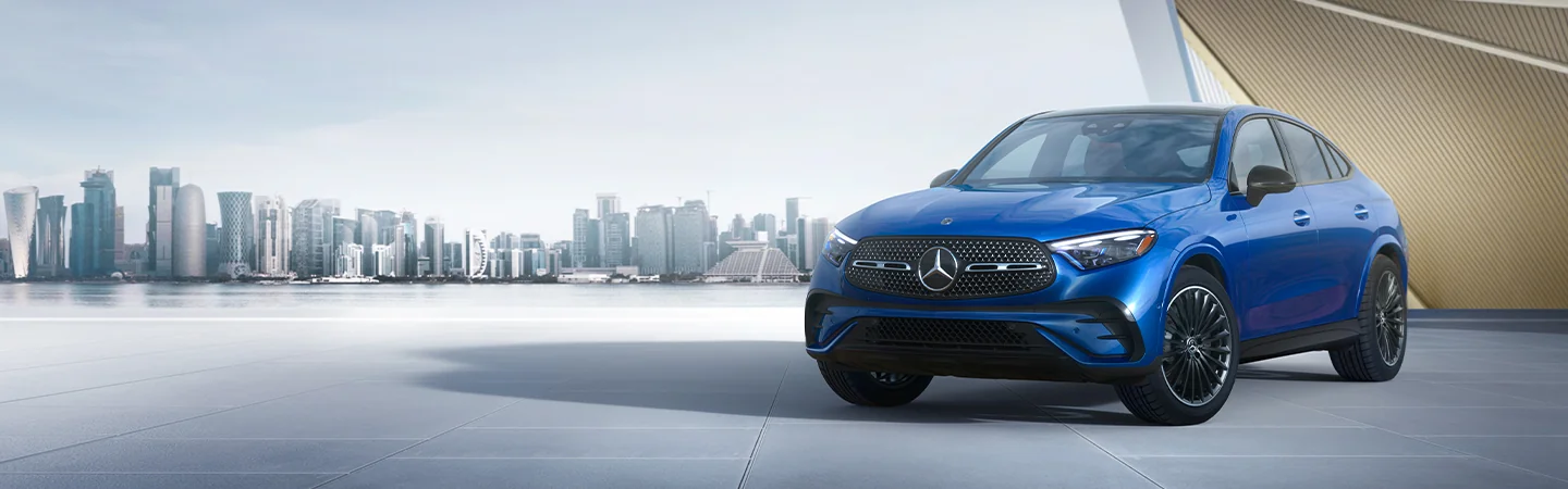 2024 Mercedes-Benz GLC Coupe blue color and front view