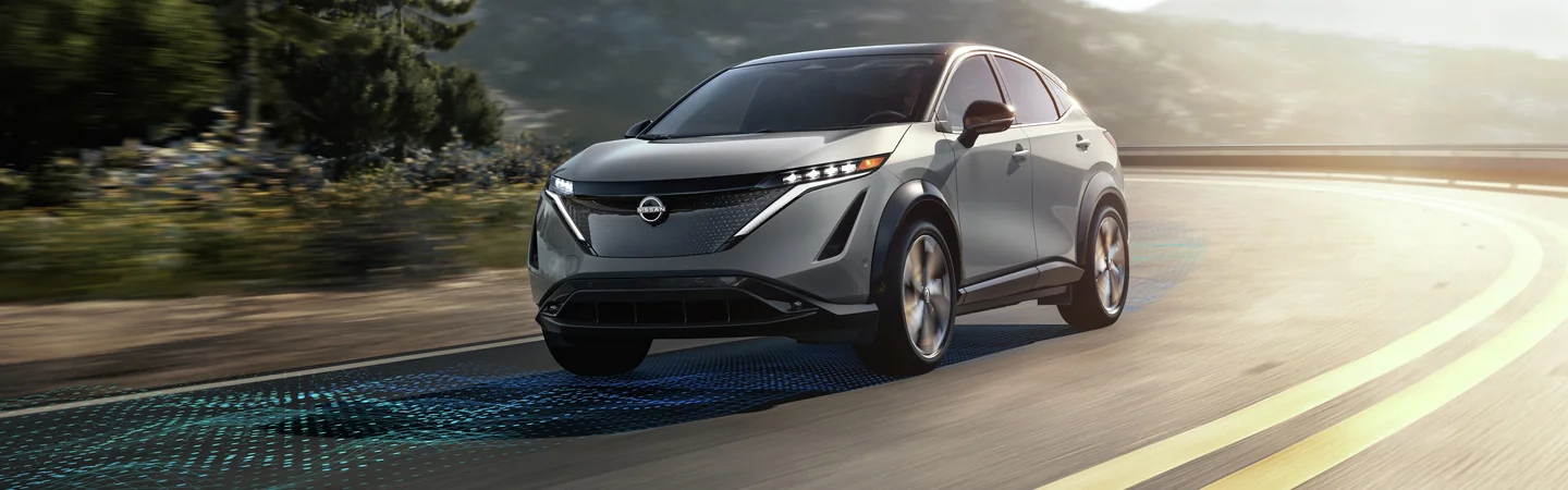 2024 Nissan ARIYA Specs color grey and front view