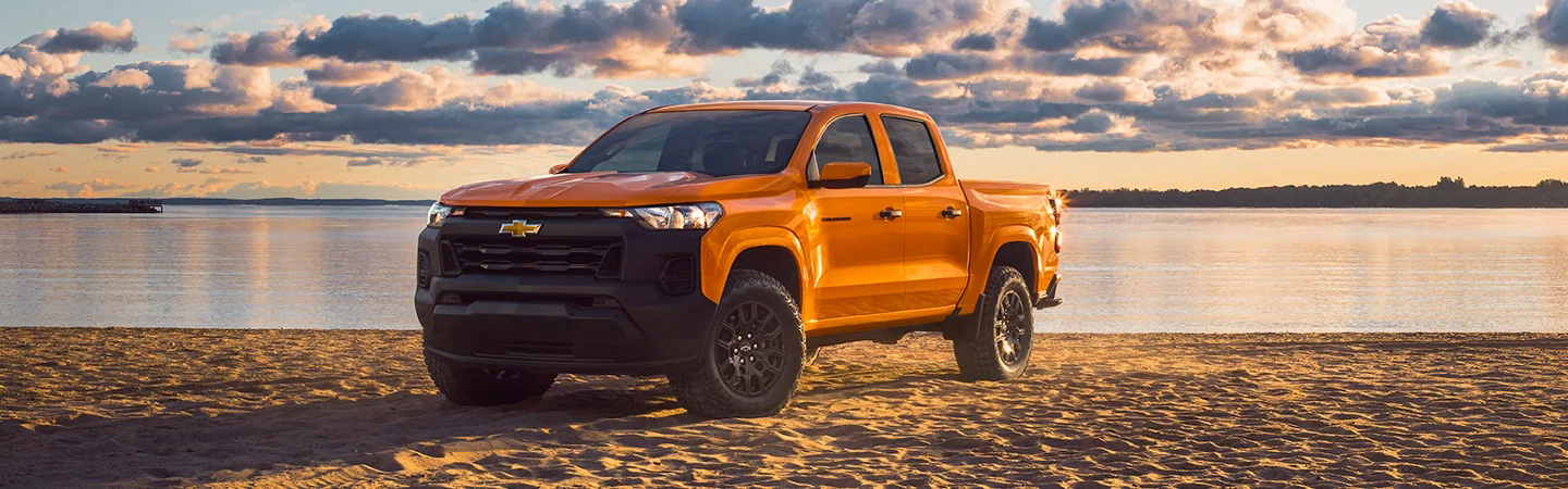 front view of an orange 2026 Chevrolet Colorado WT