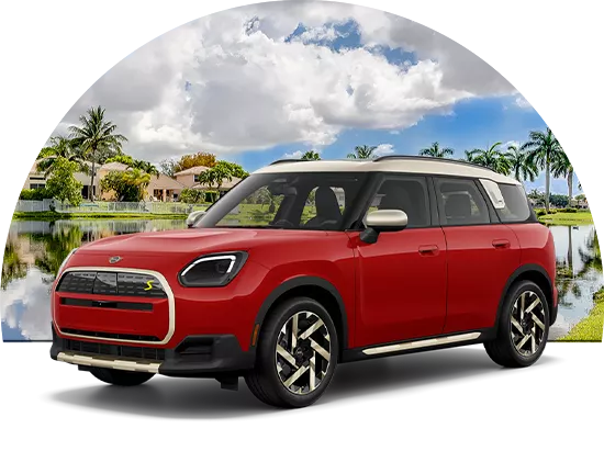 MINI parked in front of palm trees