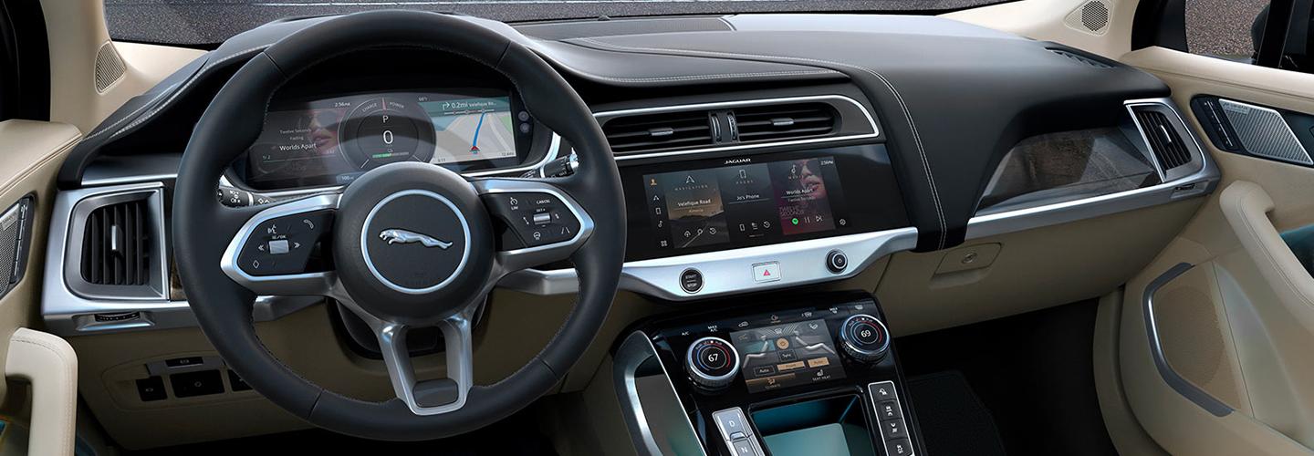 Interior view of the dashboard of a 2022 Jaguar I-PACE