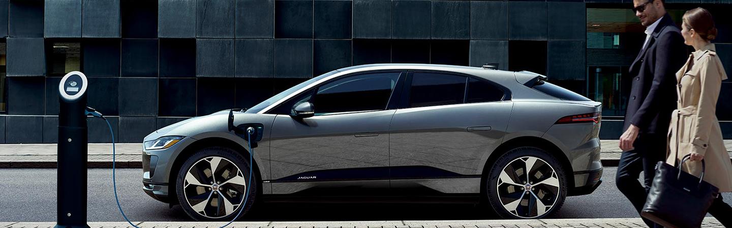 Parked 2022 Jaguar I-PACE charging in the city