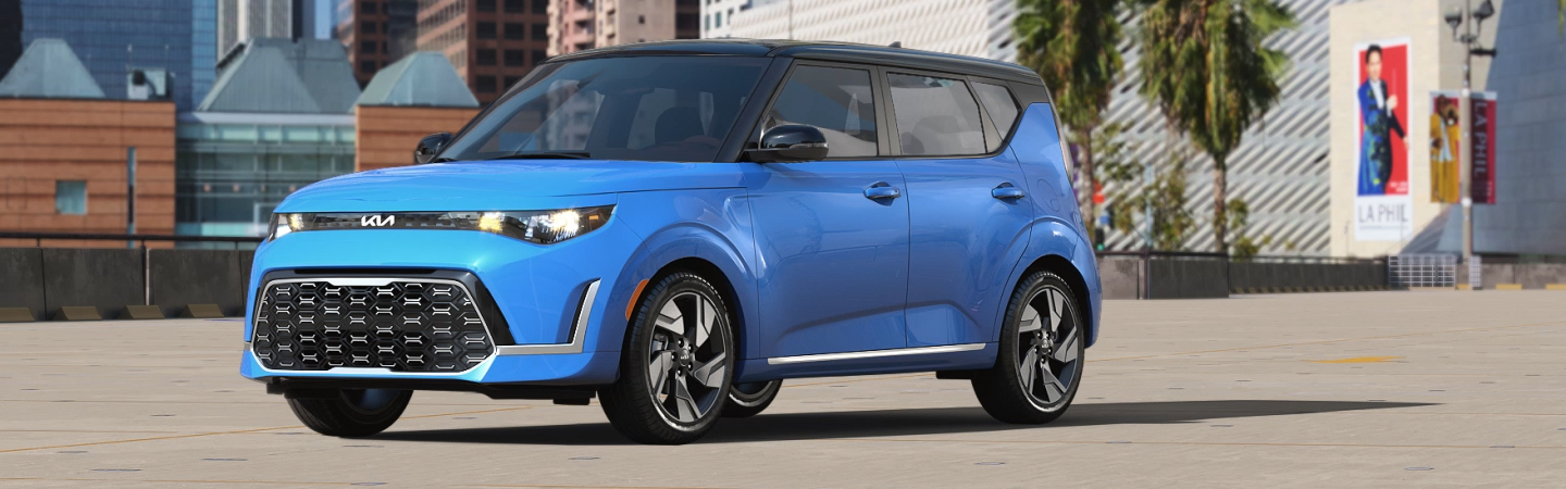 Comparison: 2024 Kia Soul vs. Hyundai Venue blue color front view