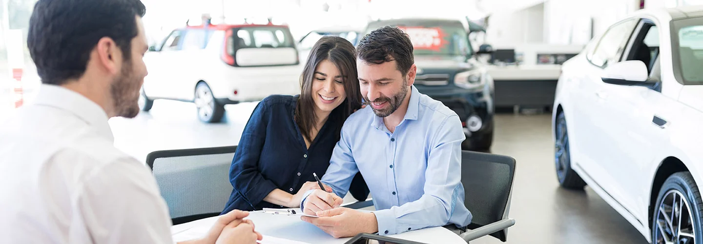 Sales person talking talking to customers about service options
