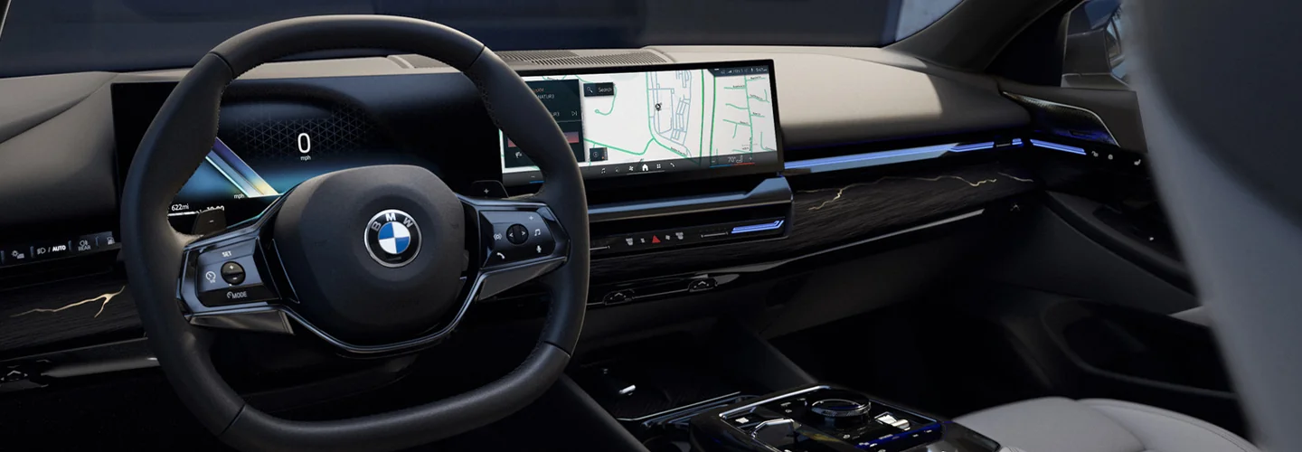 Interior view of the dashboard of a 2025 BMW