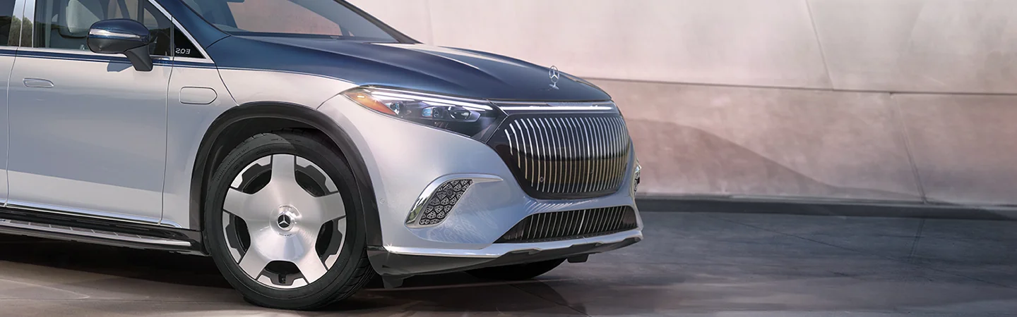 View of the front end of a gray 2025 Mercedes-Benz EQS Maybach