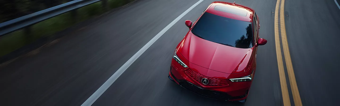 Top view of the 2026 Acura Integra driving on a highway