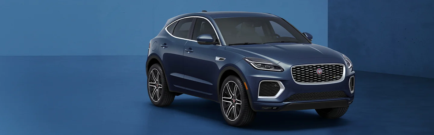 The 2025 Jaguar E-PACE blue Jaguar car with front view