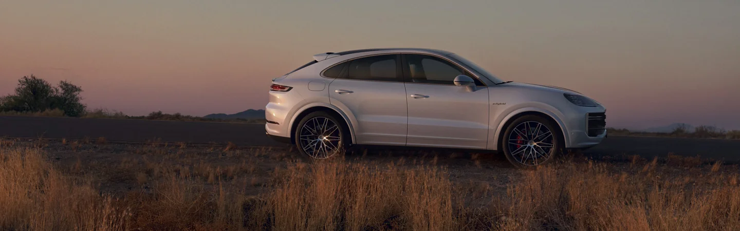 2025 Porsche Cayenne Coupe Sliver color car on road side view