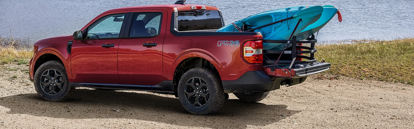 2025 Ford Maverick Specs 
        color red and side view