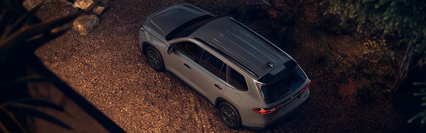 Aerial view of the 2026 Toyota Grand Highlander parked in a parking area