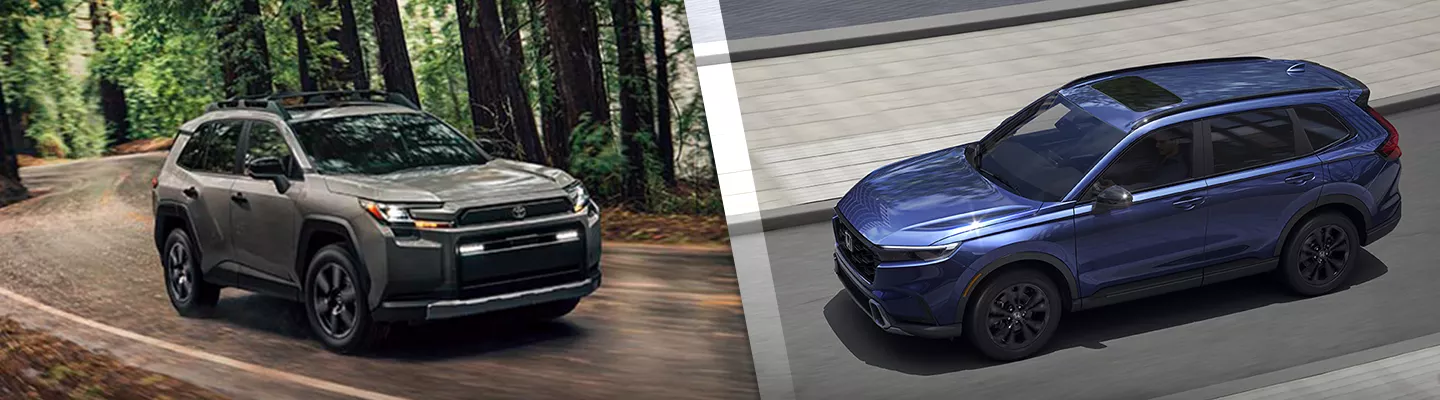 2026 Toyota RAV4 vs. Honda CR-V side by side split image