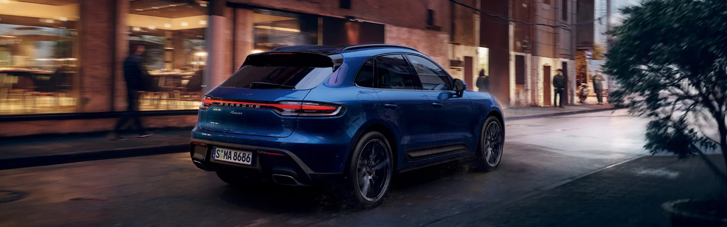 rear of blue 2025 Porsche Macan