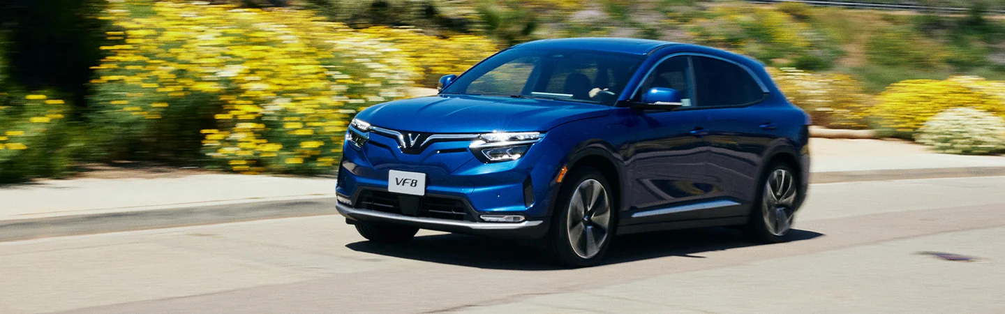a blue 2025 VinFast VF 8 Eco
