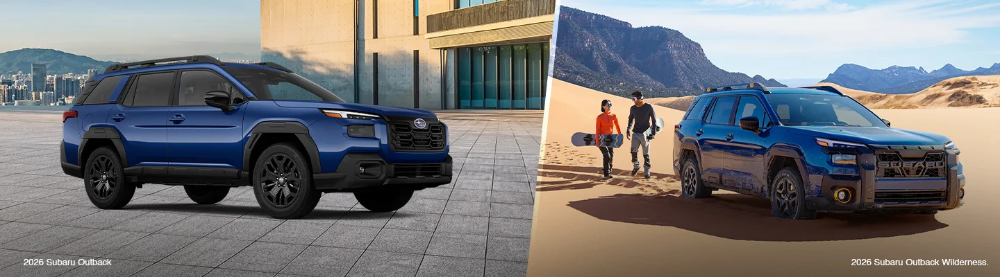 a blue 2026 Subaru Trailseeker and a blue Honda Prologue split image