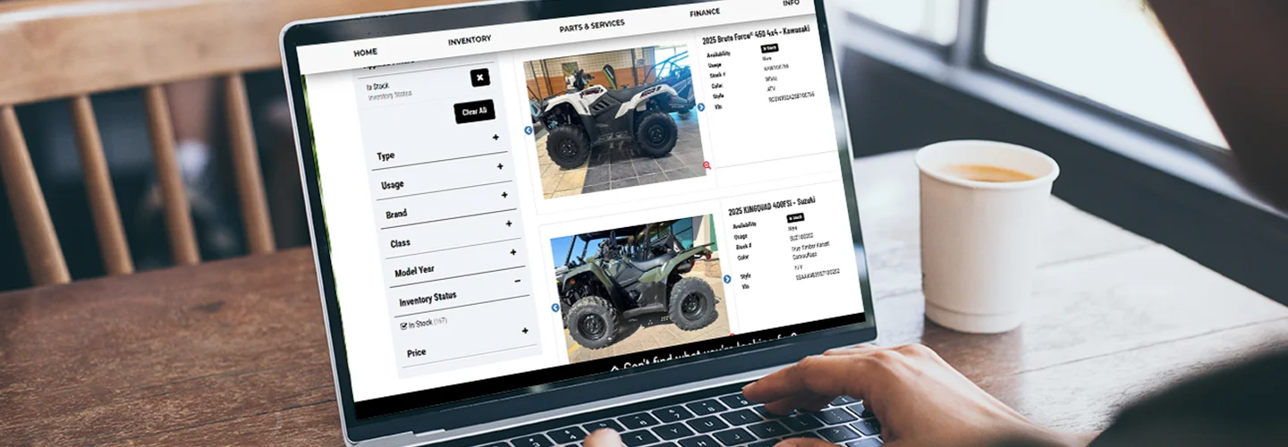 Customer at home shopping online at Wood Powersports